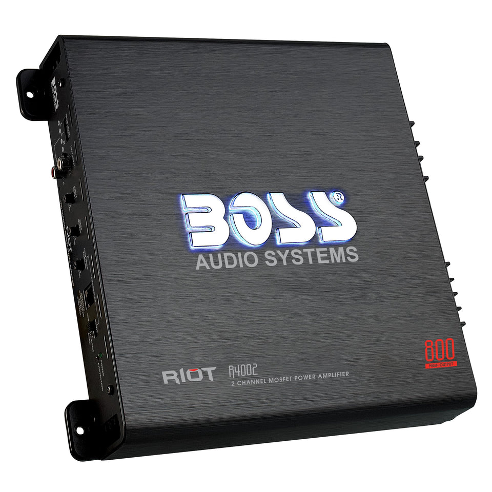 BOSS Audio R4002 front panel view showing clean controls for easy setup