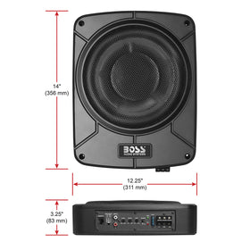 Boss Audio BAB10 low-level inputs link to source units via RCA cables