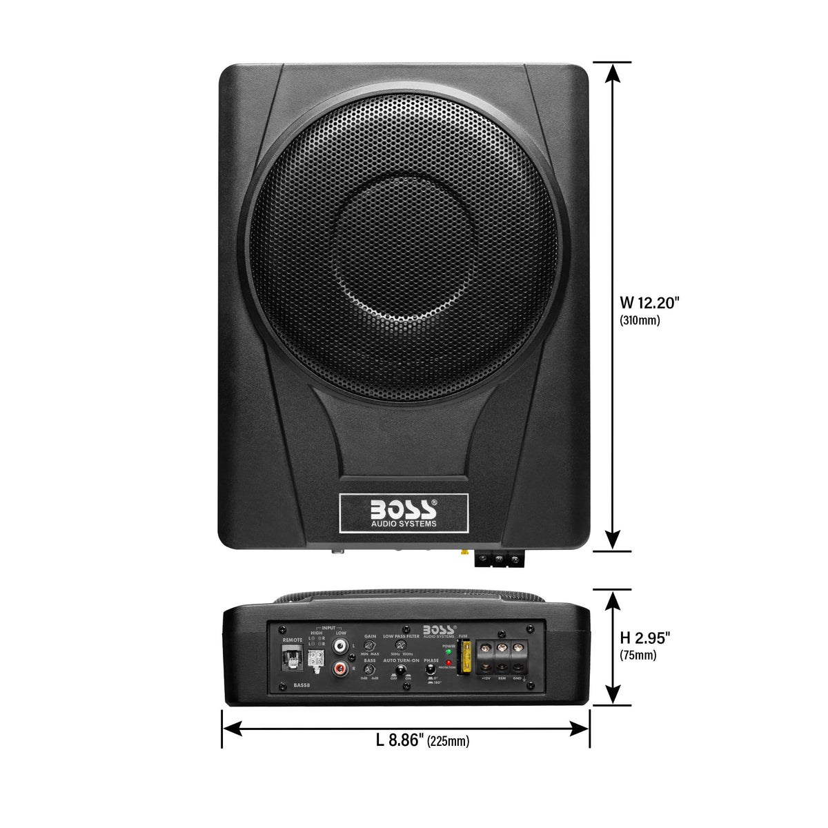 Remote subwoofer control included for on-the-go bass adjustments.
