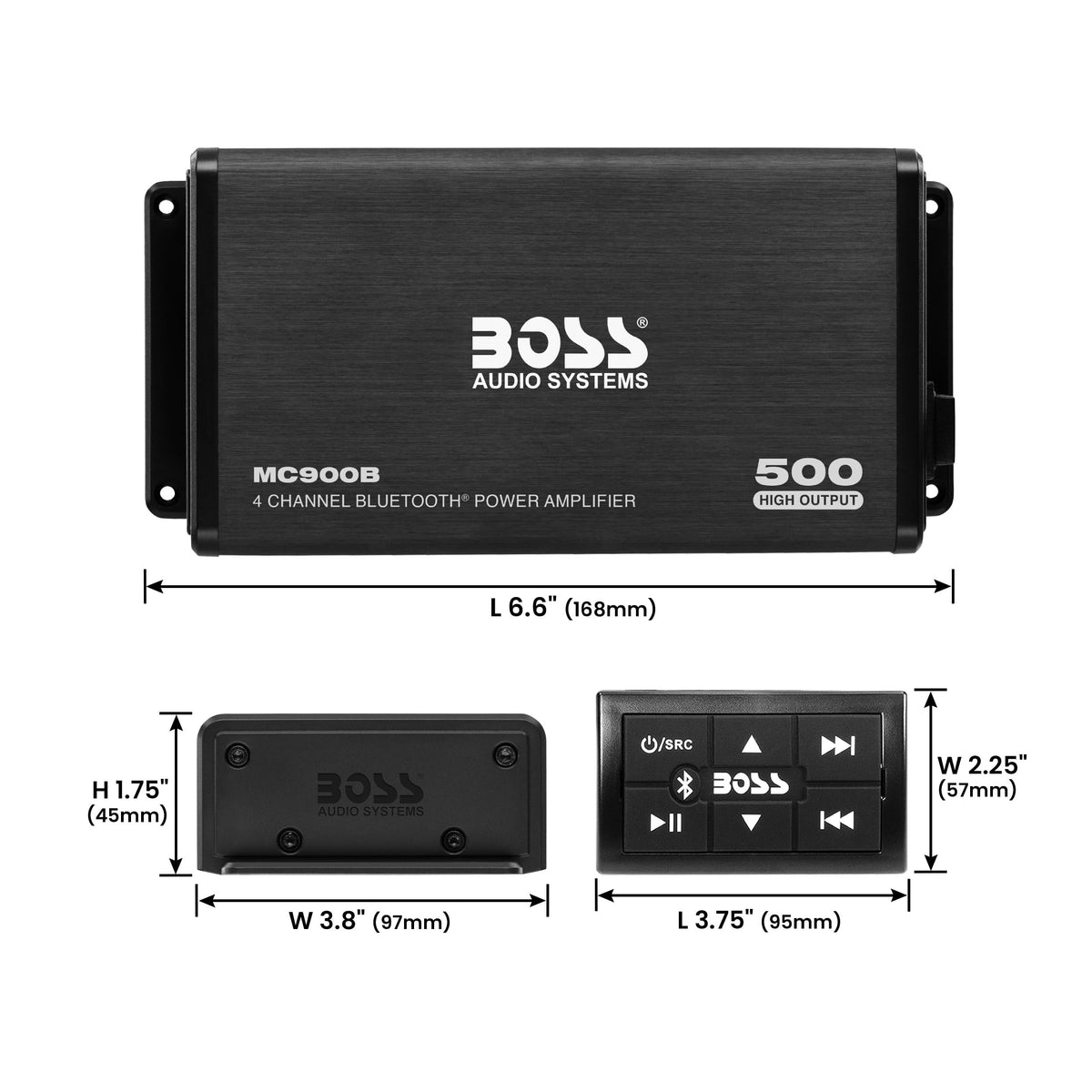 BOSS MC900B 4-channel amplifier delivers robust, full-range sound for riders.