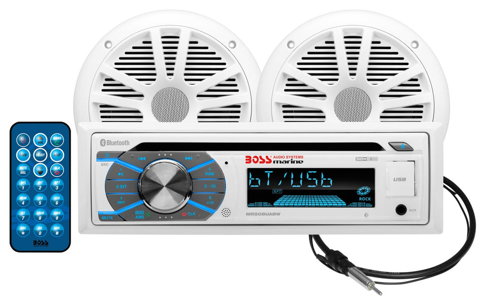 BOSS Audio Systems MCK508WB.6 marine Bluetooth stereo with weatherproof design for boats.