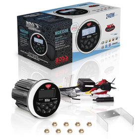 BOSS Audio Systems MGR350B IPX6-rated waterproof rating guards against splashes.