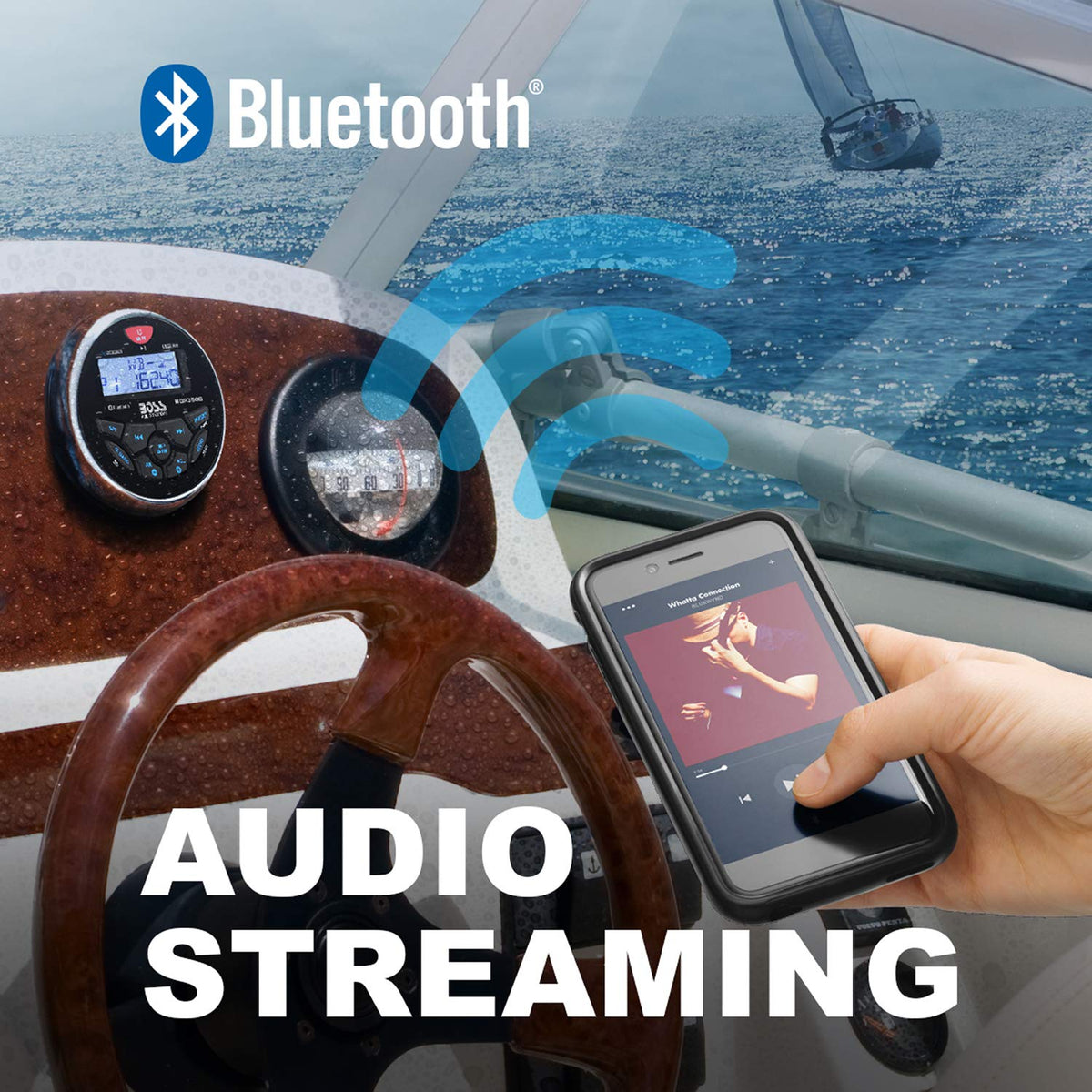 BOSS Audio Systems MGR350B marine installation on boat for reliable connectivity.