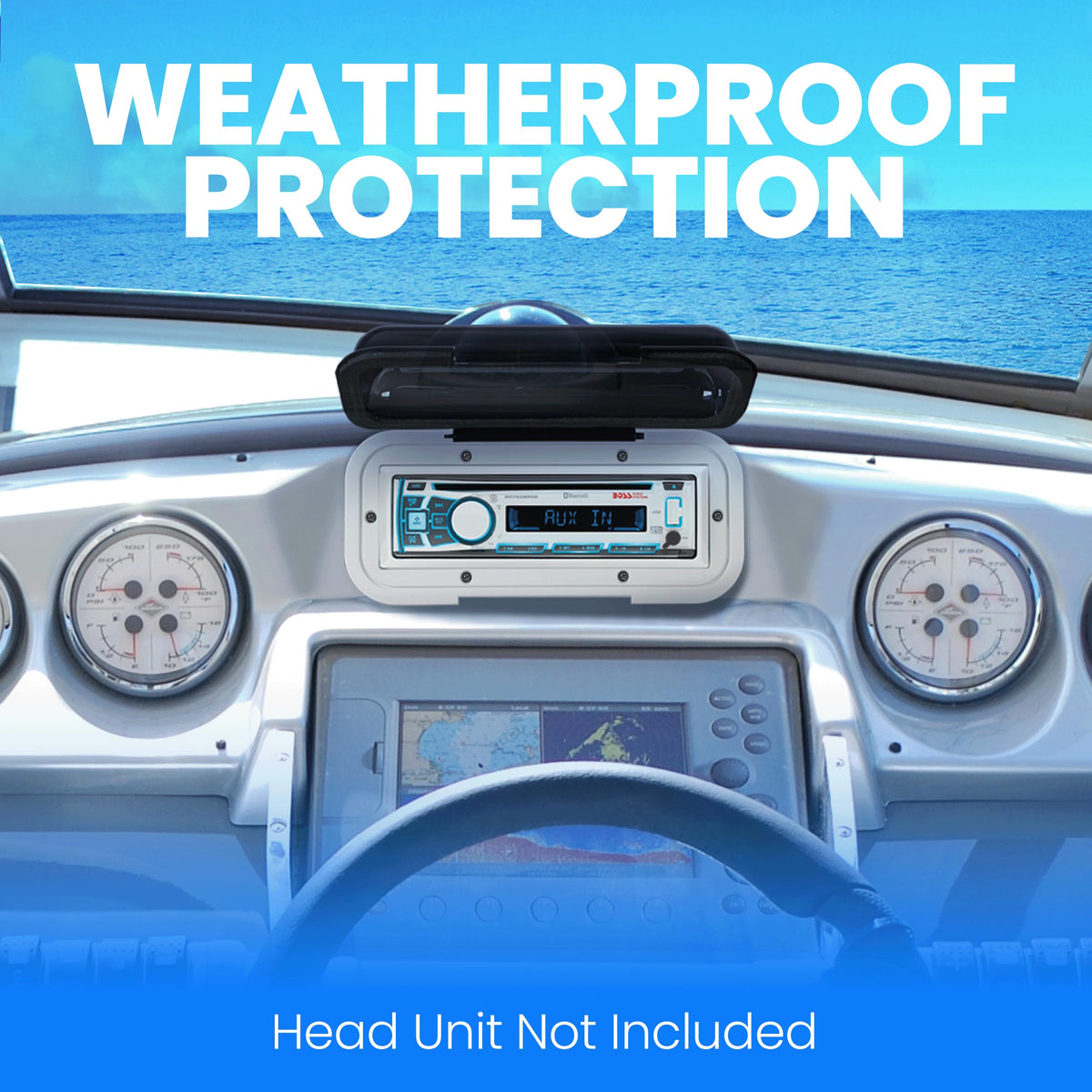 BOSS MRC5 sealed cover demonstrates waterproof protection for marine environments.