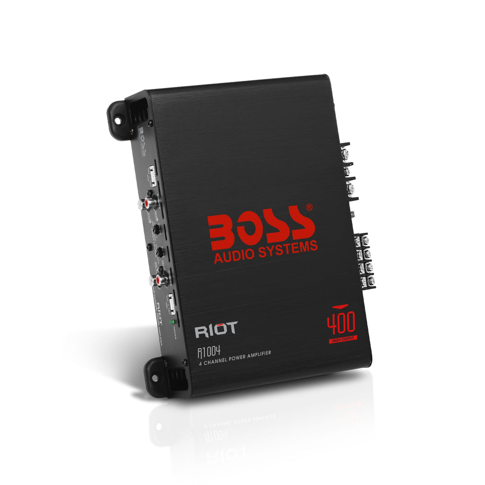 BOSS Audio Systems R1004 front panel view showing controls and clean layout for easy tuning