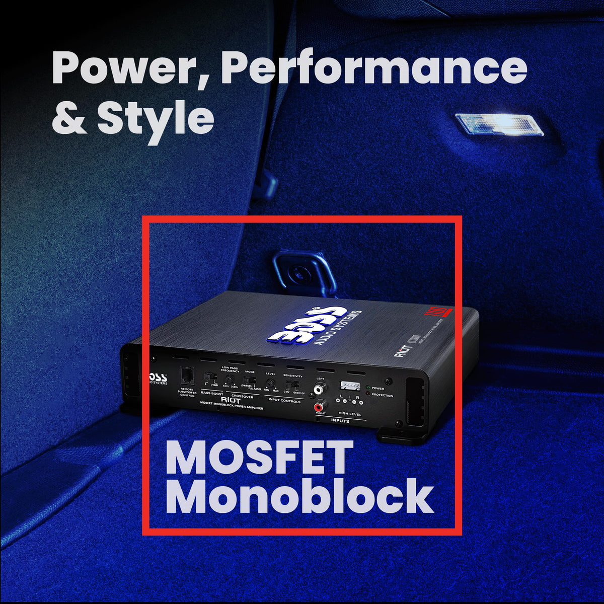 Boss Audio Riot R1100M installation plate view showing clean integration with car audio