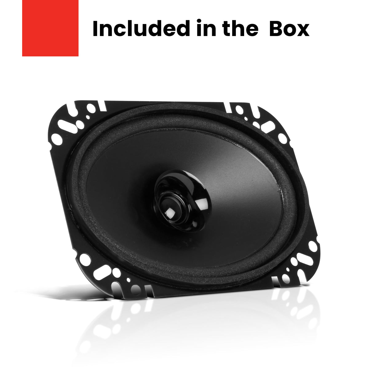 BOSS Audio Systems speaker beside ruler showing 4 x 6 inch scale for size reference
