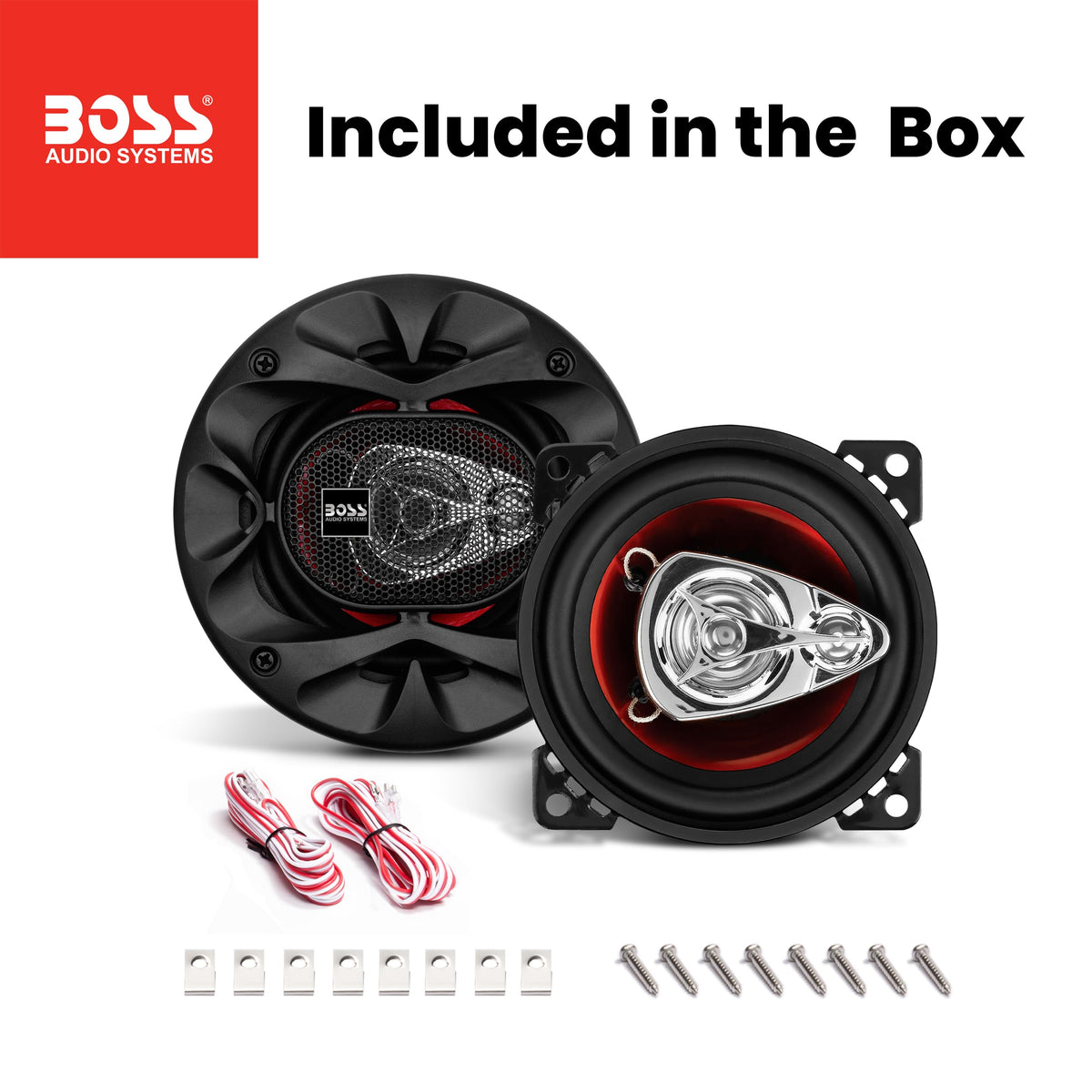 BOSS Audio Systems packaging and warranty card indicating three-year support and assurance