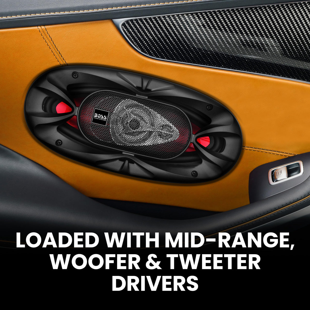 BOSS Audio Systems side profile showing 2.5-inch mounting depth for tight door fit
