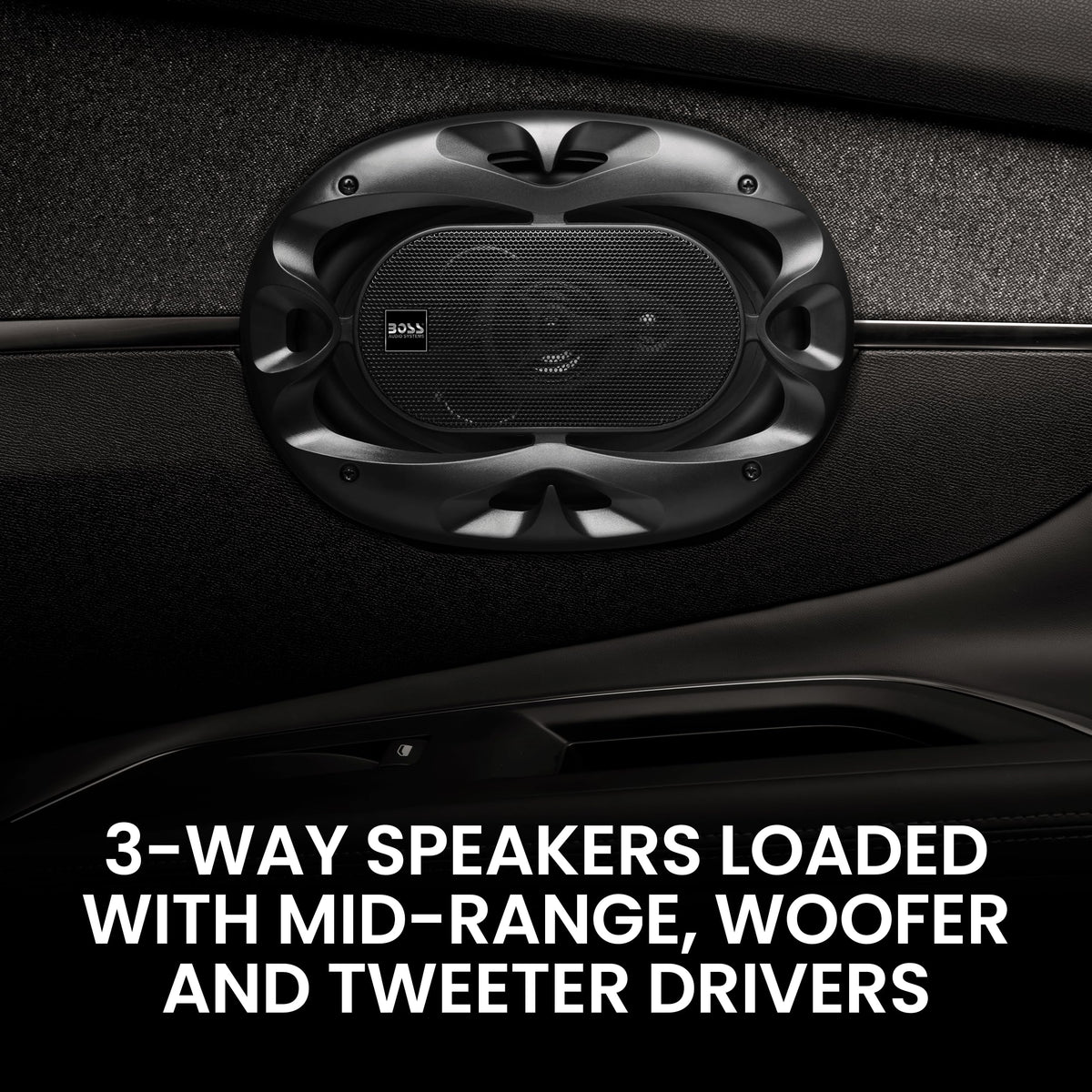 BOSS Audio Systems installed in car door delivering clearer mids and highs while driving