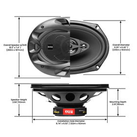 BOSS Audio Systems beside a 6x9 template showing exact size for proper fitment