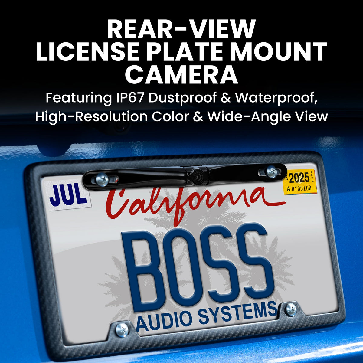 Boss LPCB36 rearview camera provides a wide-angle view for easy parking.