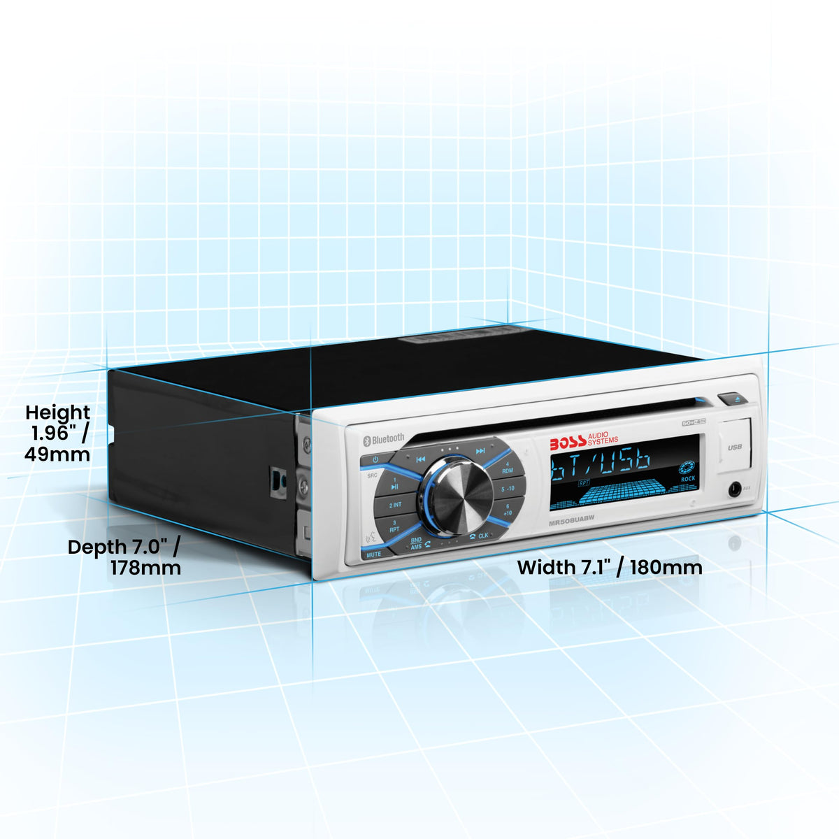 BOSS Audio Systems USB, aux and pre‑amp output ports for versatile system hookups