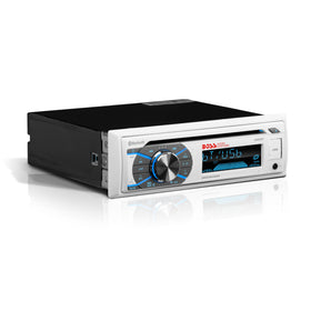 BOSS Audio Systems MR508UABW front panel showing display and buttons for easy control