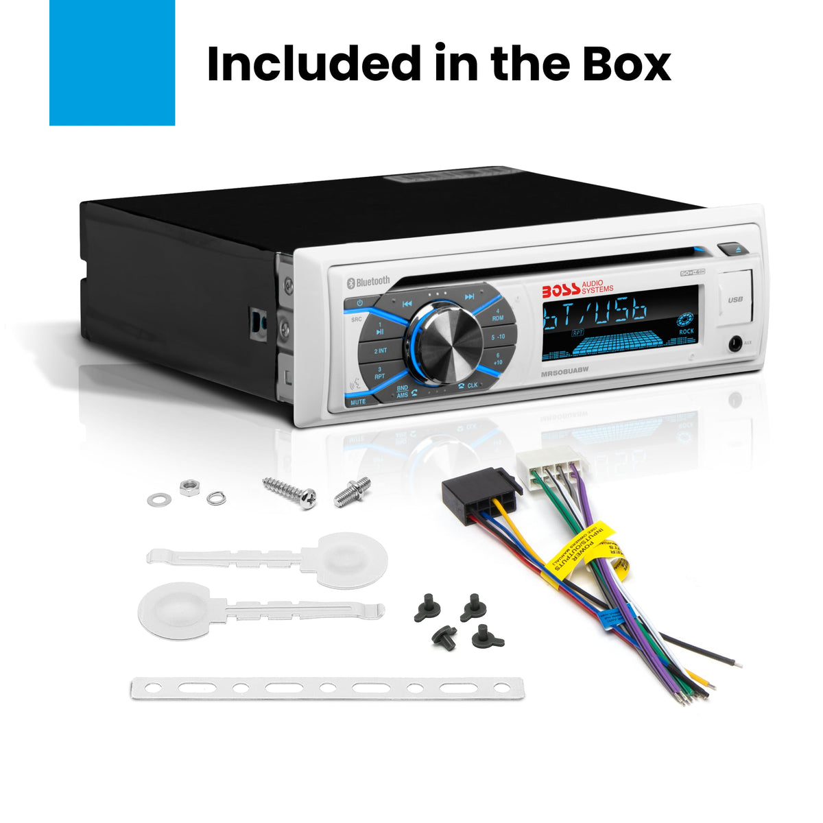 BOSS Audio Systems MR508UABW installed on boat helm delivering reliable outdoor audio