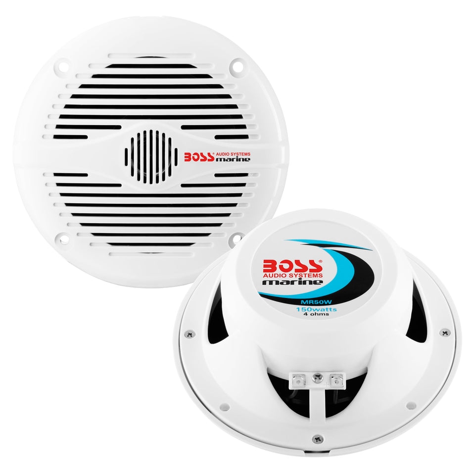 BOSS Audio Systems MR50W front view showing grille and design for weatherproof benefit
