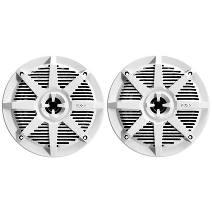 BOSS Audio Systems front view showing grille and weatherproof benefit