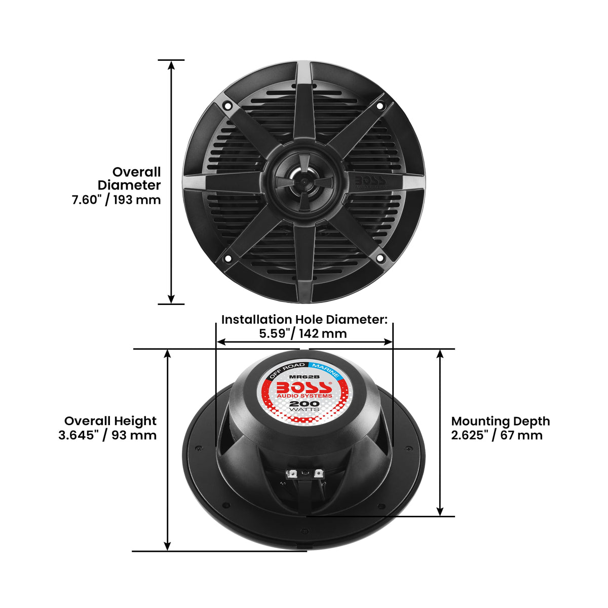 BOSS Audio Systems MR62B mylar dome tweeter detail for clear high frequencies