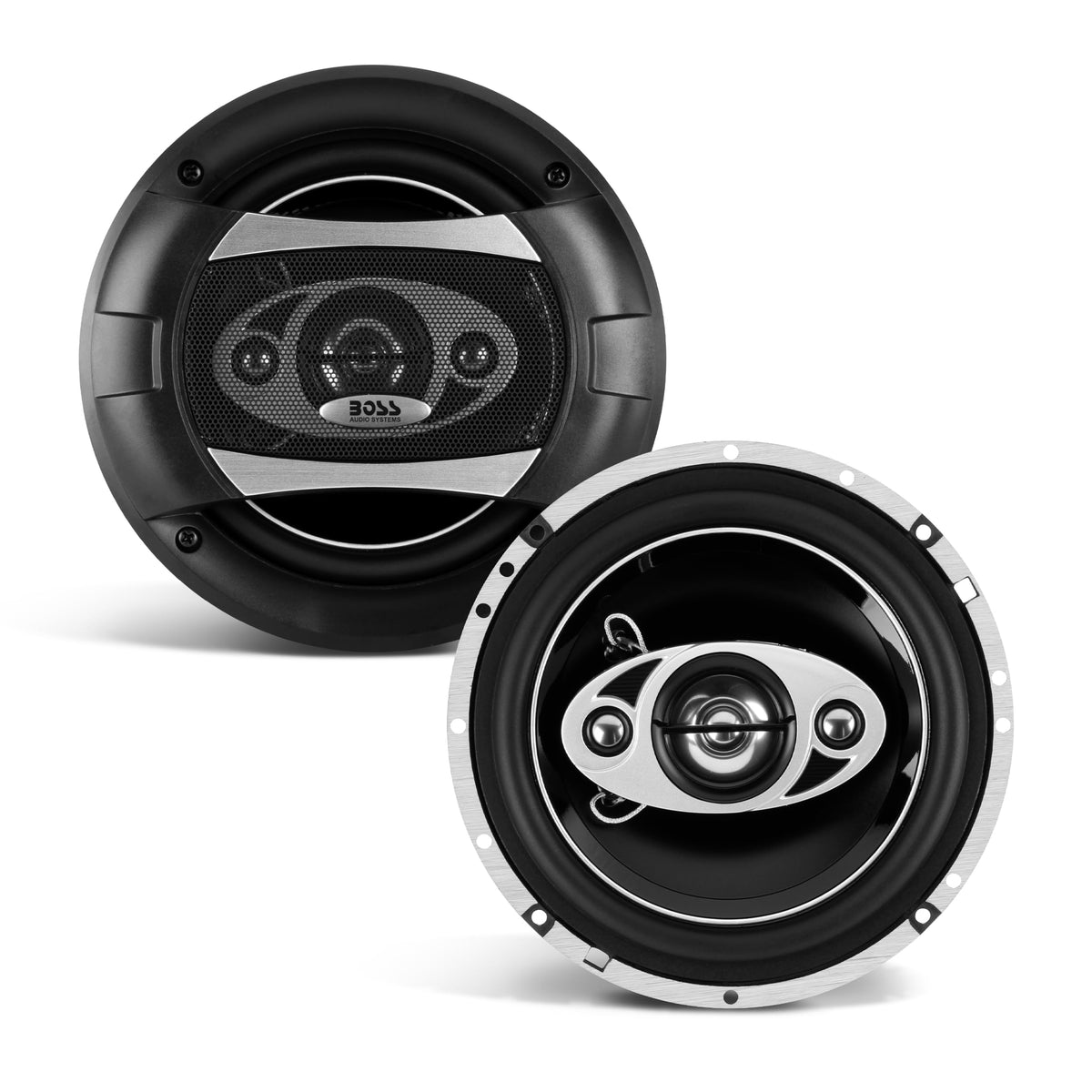 BOSS Audio Systems front view of speaker showing full grille and mounting for clear upgrade