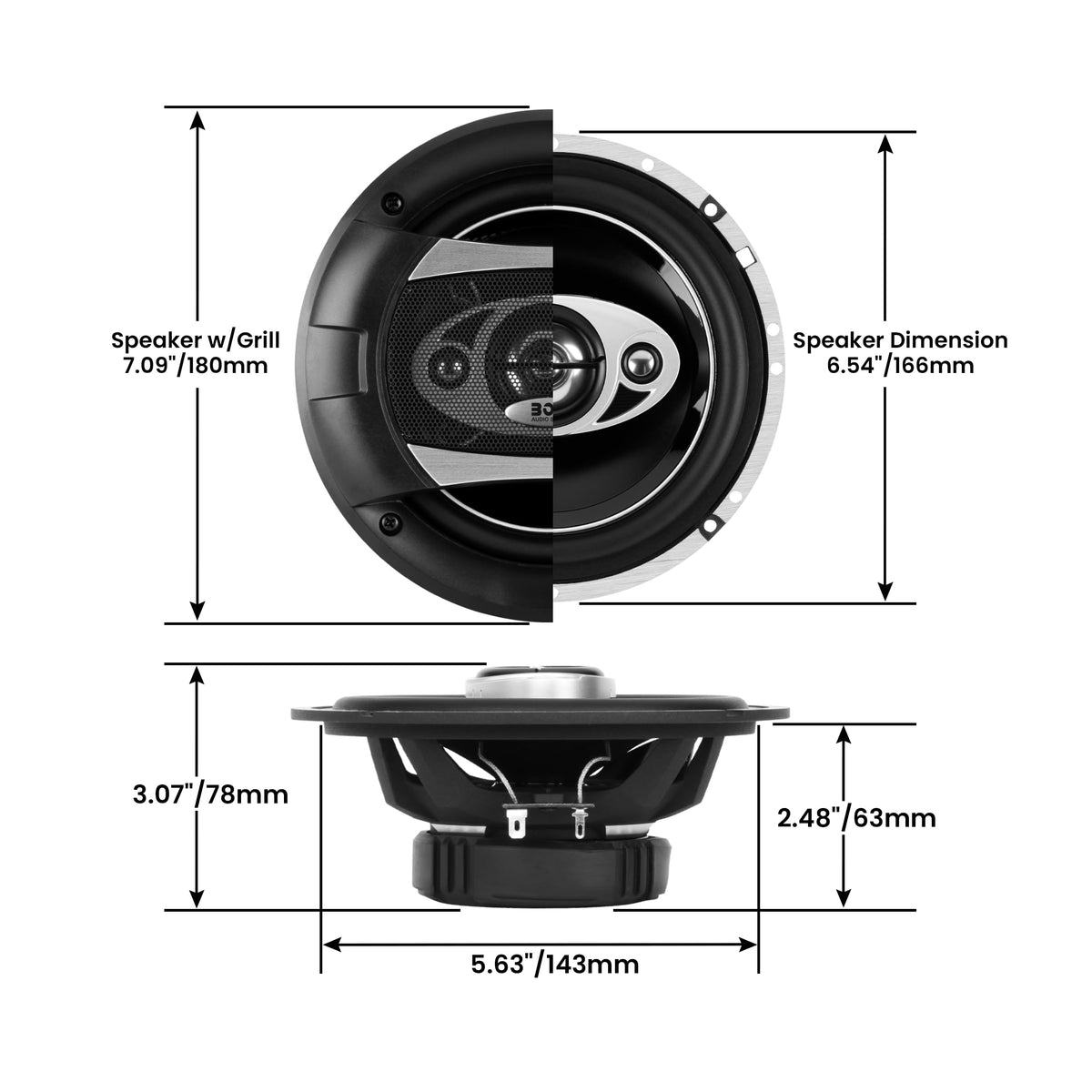 BOSS Audio Systems detailed view of tweeters demonstrating crisp high-frequency response