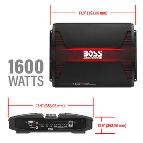 BOSS Audio Systems PT1600 installed in a car trunk demonstrating compact fit and powerful output