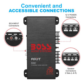 BOSS Audio Systems R1002 close-up of gain and input controls for precise signal matching