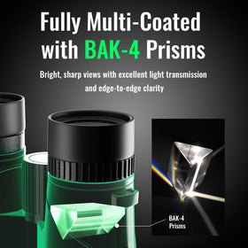 BOSSDUN 12x50 HD binoculars with Bak4 prisms for bright, high-contrast views.