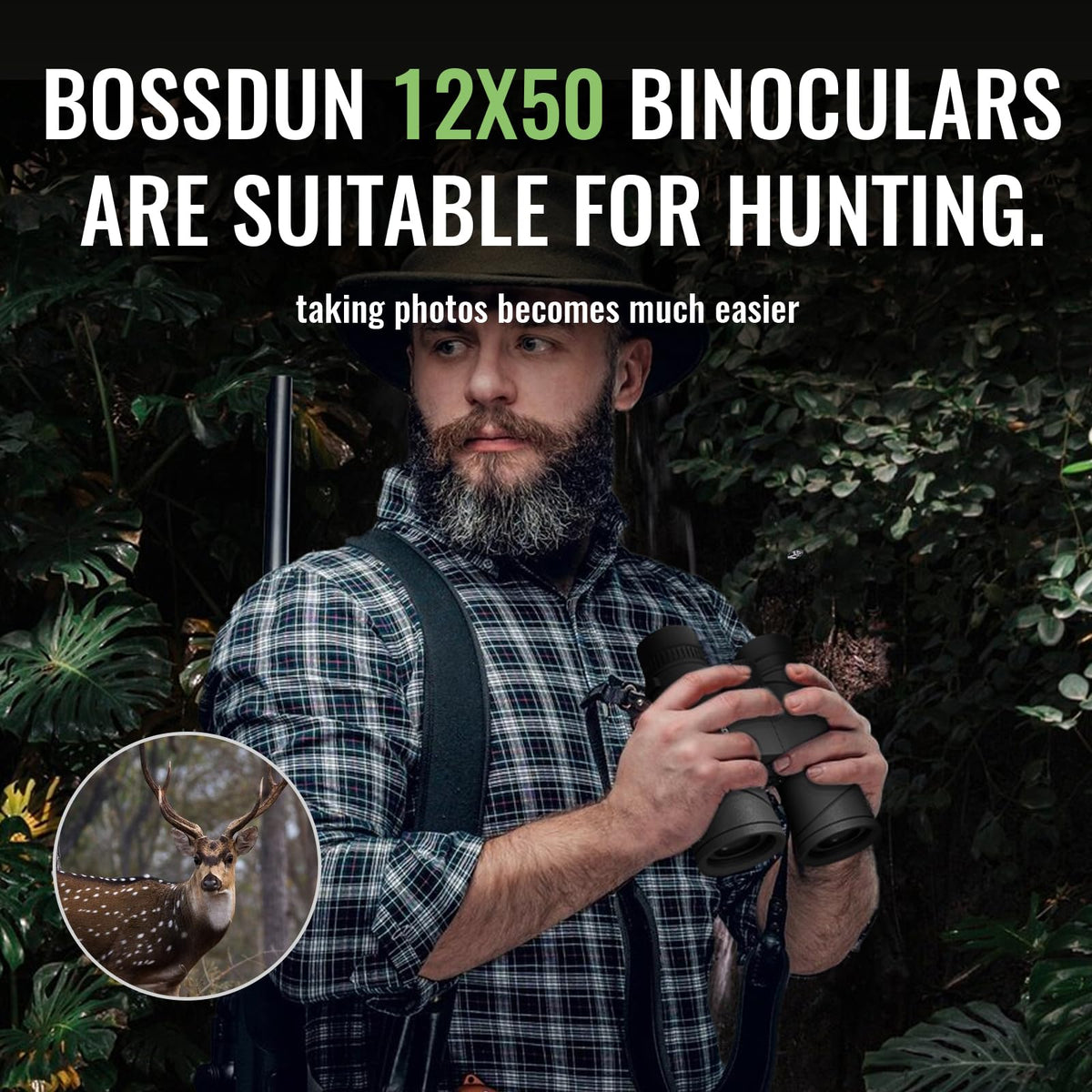 Ergonomic non-slip grip on BOSSDUN binoculars for secure handling in all weather.
