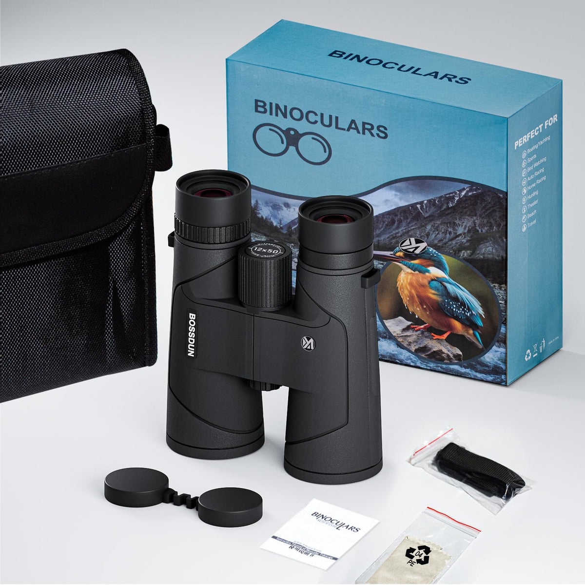 BOSSDUN 12x50 HD binoculars usable in dim light for daylight observing.