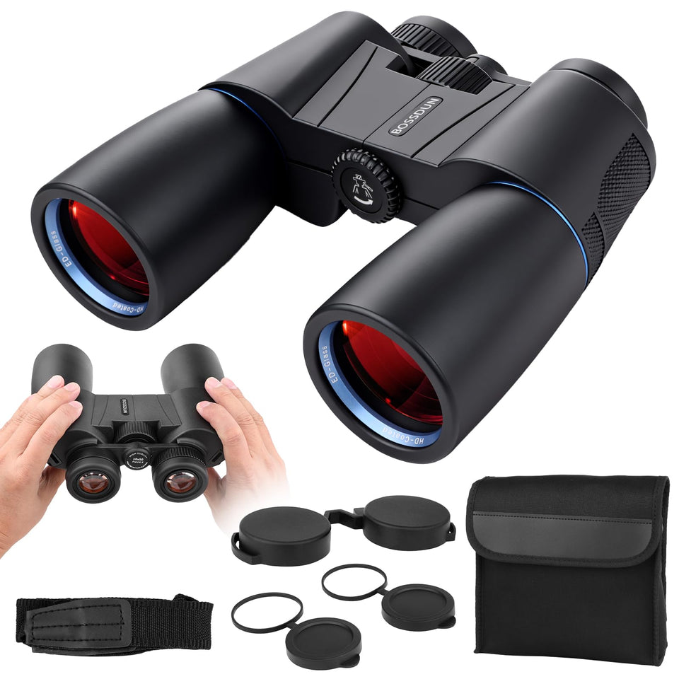 BOSSDUN 16x50 binoculars front view with rugged rubber armor for outdoor viewing.