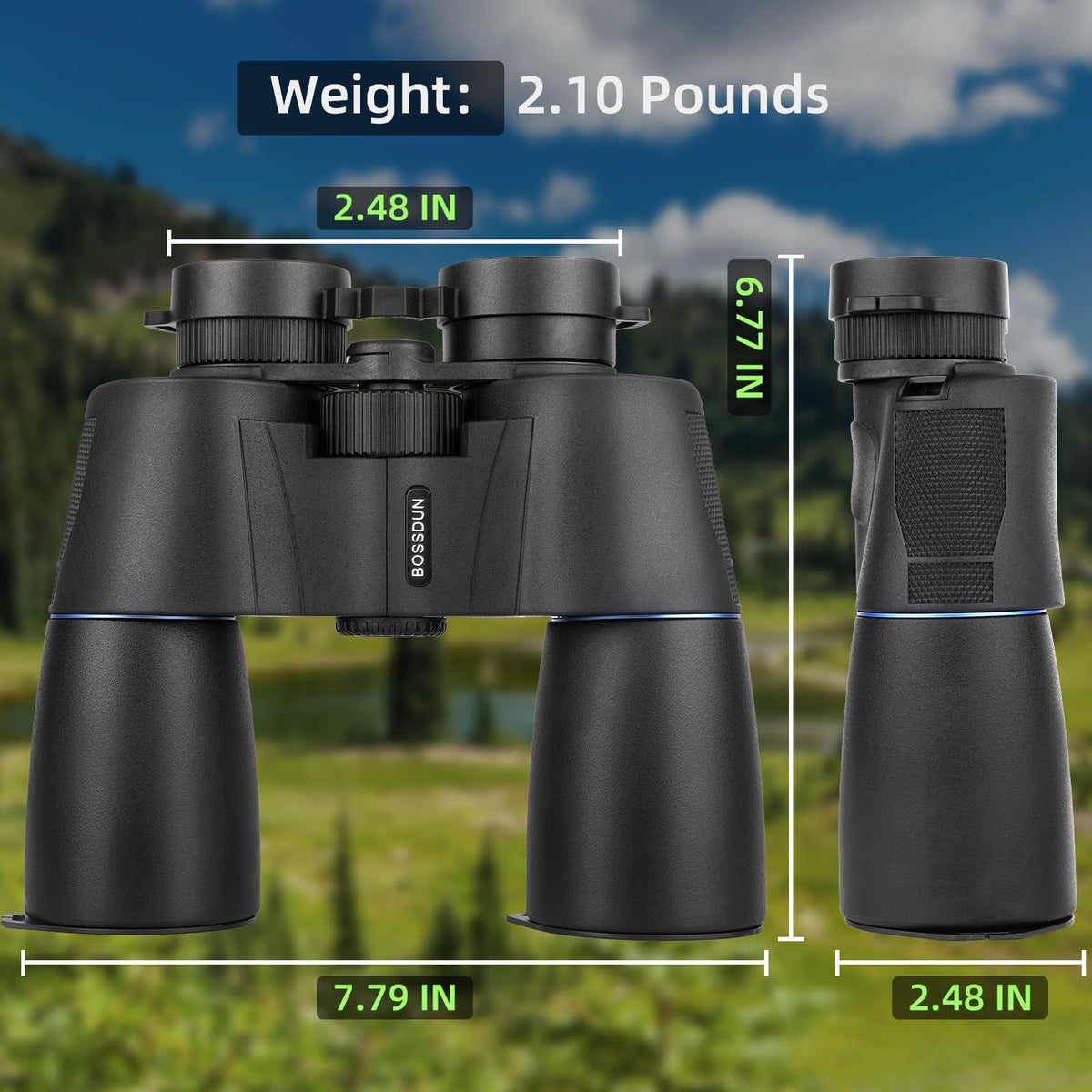 BOSSDUN binoculars with ergonomic grip for stable, comfortable viewing.