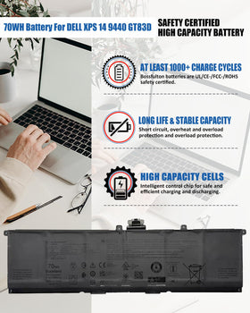 bossfulton GT83D battery for Dell XPS 14 9440 highlighting extended unplugged use