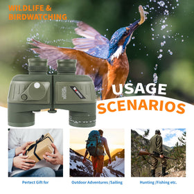 BOSTRON binoculars include a protective bag and harness strap for transport.