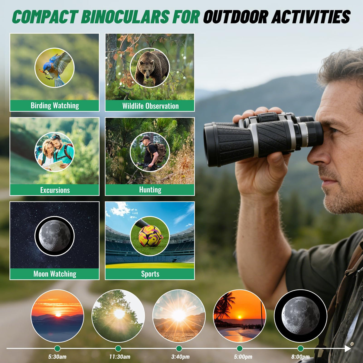 BOSTRON binoculars in hand while birdwatching showing stable clear view