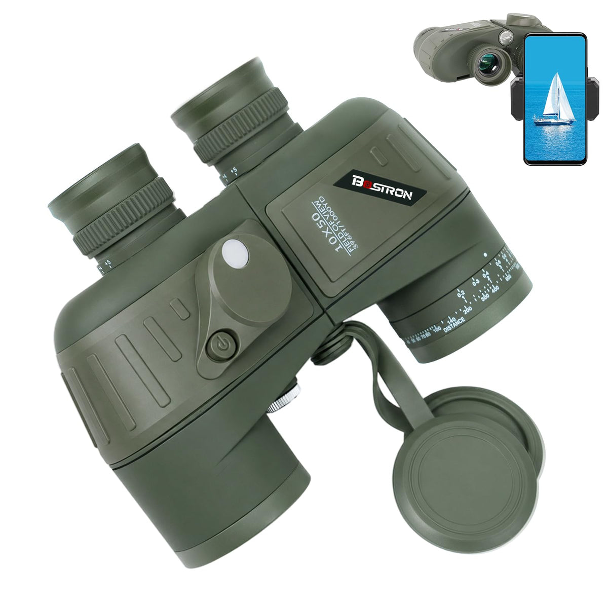 BOSTRON marine binoculars with illuminated rangefinder compass for navigation at sea.