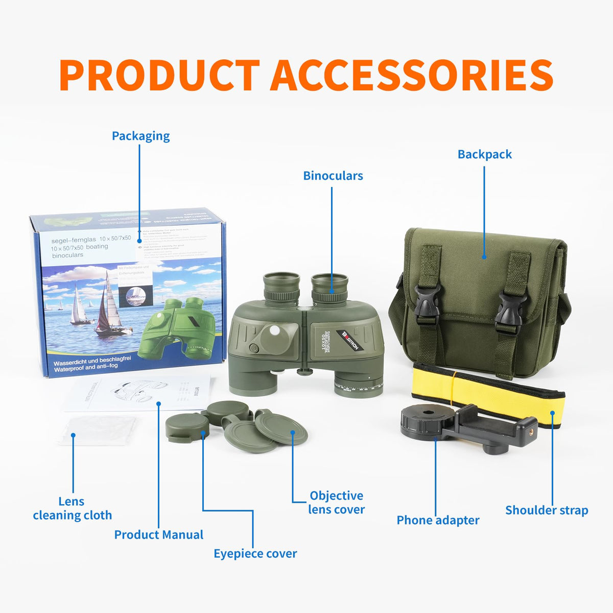 BOSTRON sailing binoculars aid distance estimation and on-deck orientation.