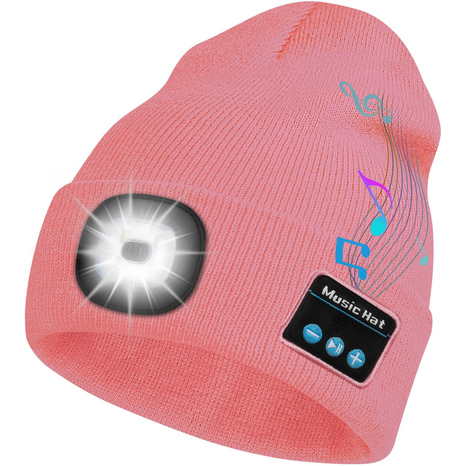 Bosttor beanie front view showing pink hat and integrated controls for easy use