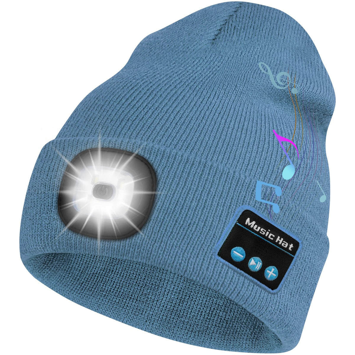 bosttor beanie front view showing LED headlight and tech features for visibility