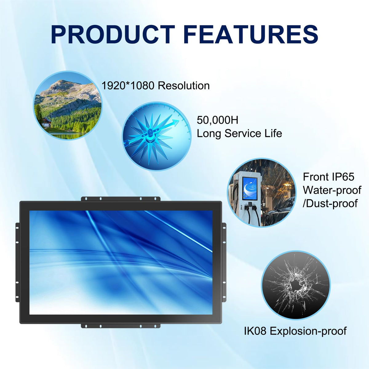 Bosunre front IP65 tempered glass protects against dust and splashes