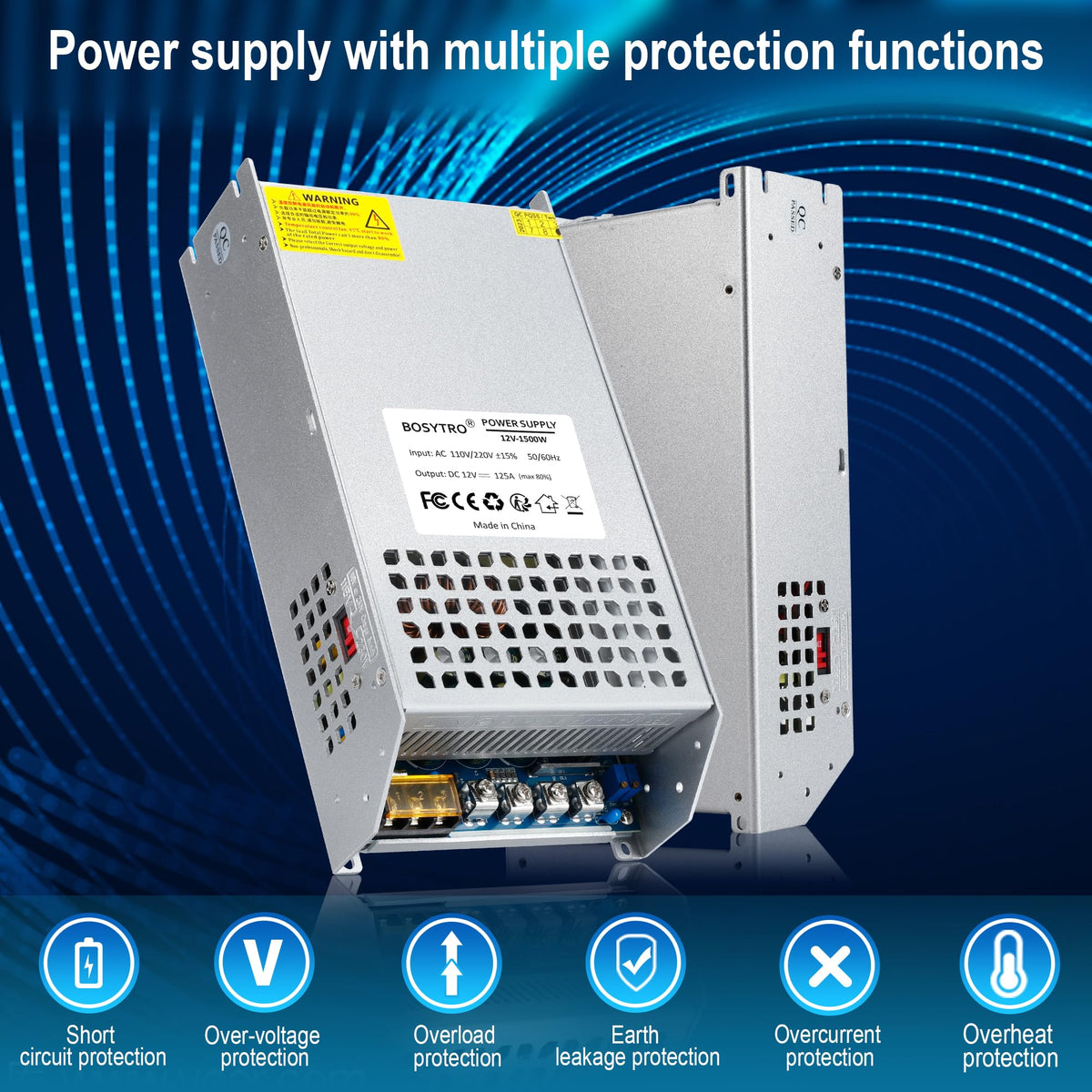 BOSYTRO PSU shows input/output connections for easy installation