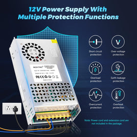 Bosytro 12V 50A 600W SMPS aluminum enclosure for durability and corrosion resistance.