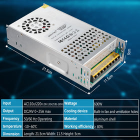 BOSYTRO 24V power supply top view highlighting heat dissipation design.