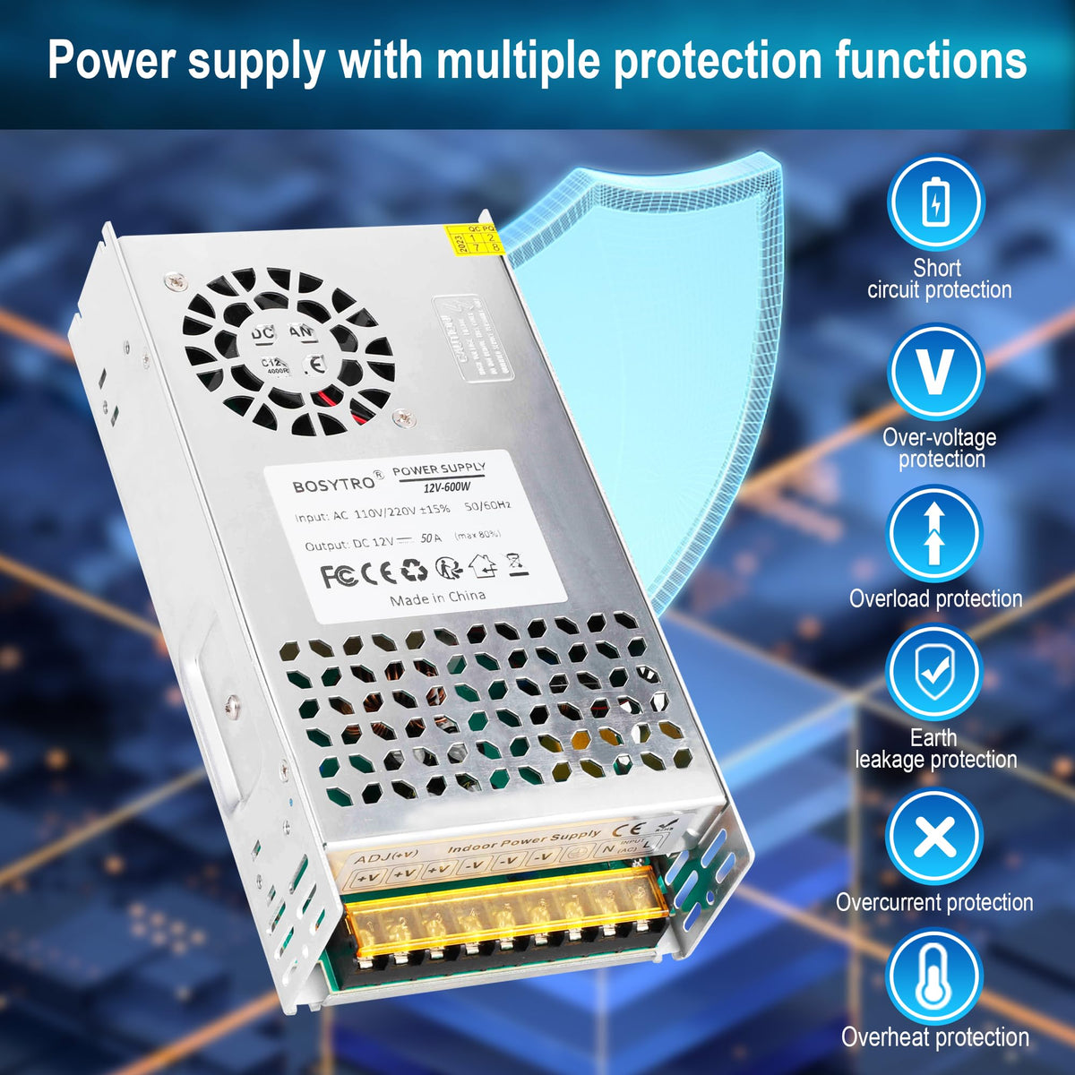 BOSYTRO compact robust power supply design with efficient standby performance.