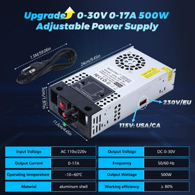 BOSYTRO power supply dual digital displays show voltage and current for accurate tuning.