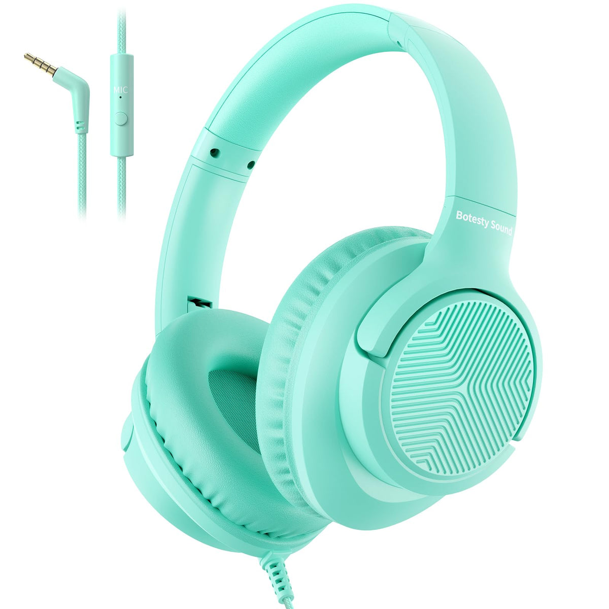 Botesty Sound green over-ear headphones folded for travel