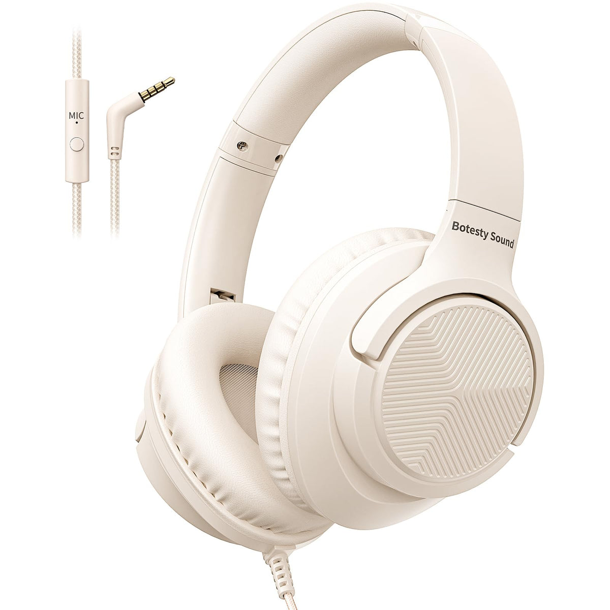 Botesty Sound headphones with mic on cable for clear hands-free calls.