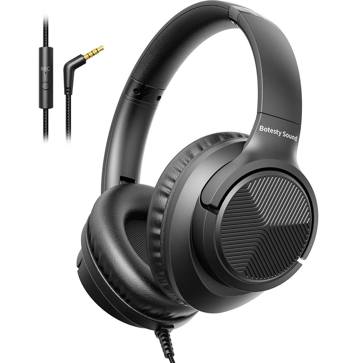 Botesty Sound wired headphones with mic folded, ideal for travel and calls