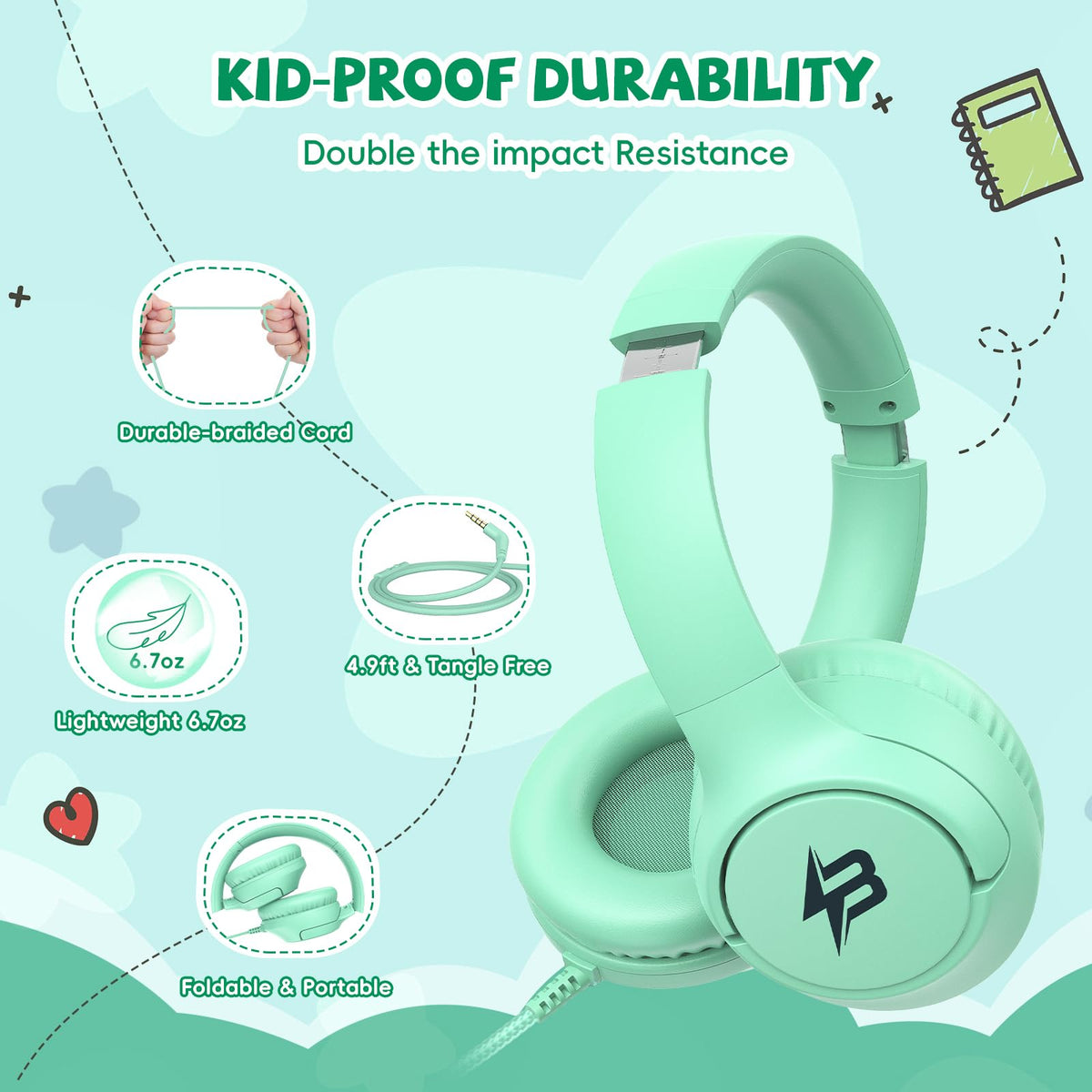 Botesty Sound kids headphones 40mm drivers deliver clear stereo sound for study and play