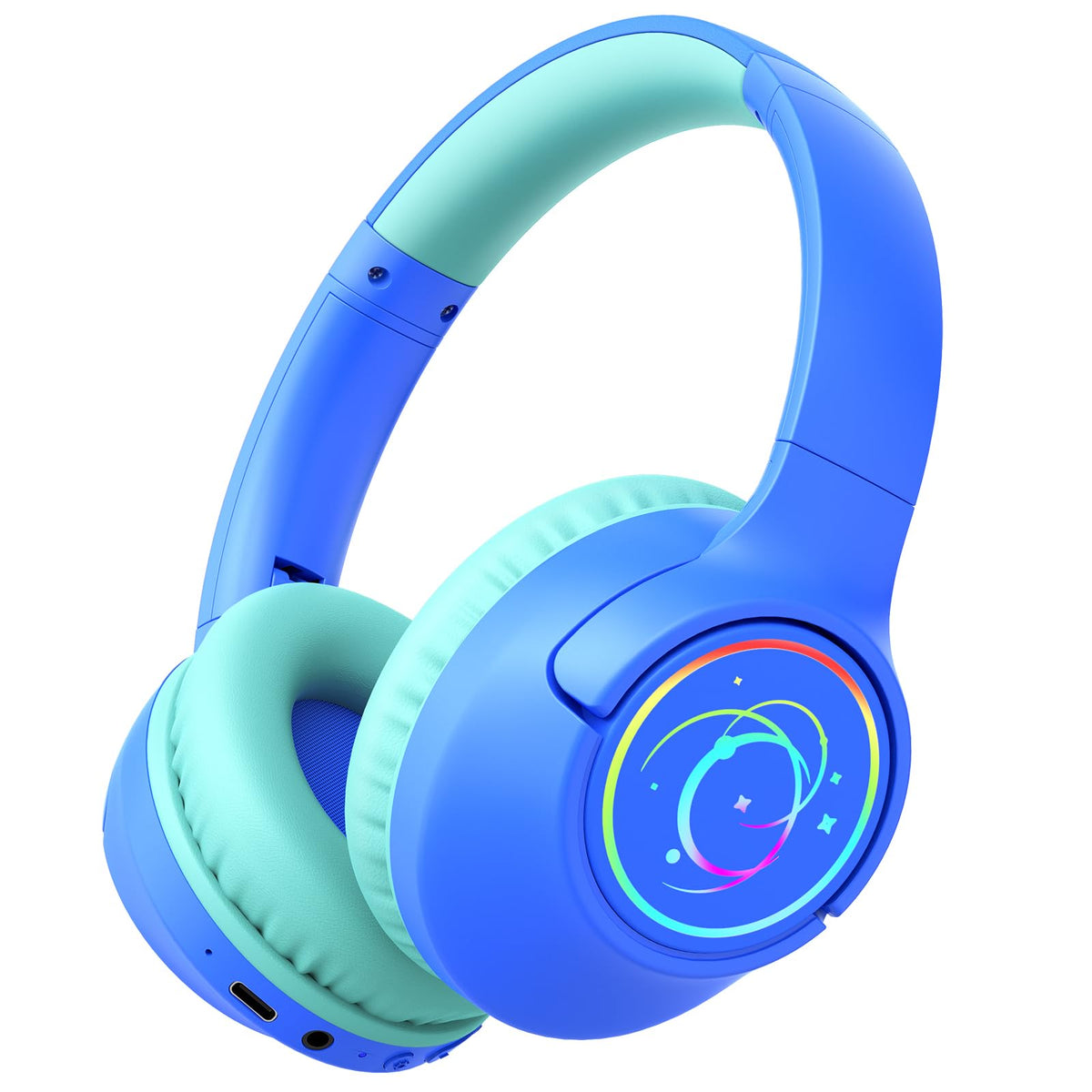 Botesty Sound kids headphones with blue LED lights for engaging music time on the go.