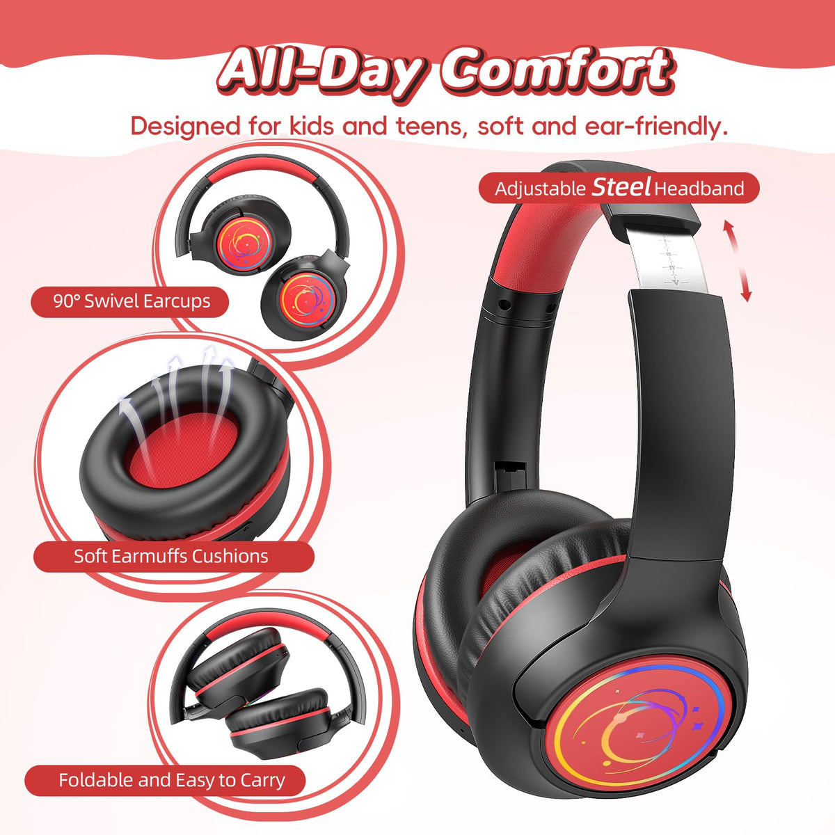 Botesty Sound Kids Headphones Bluetooth 5.4 with built-in mic for clear calls